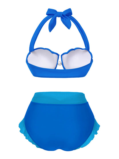 Lawendowy komplet bikini z muszlą syrenką z lat 70., halter