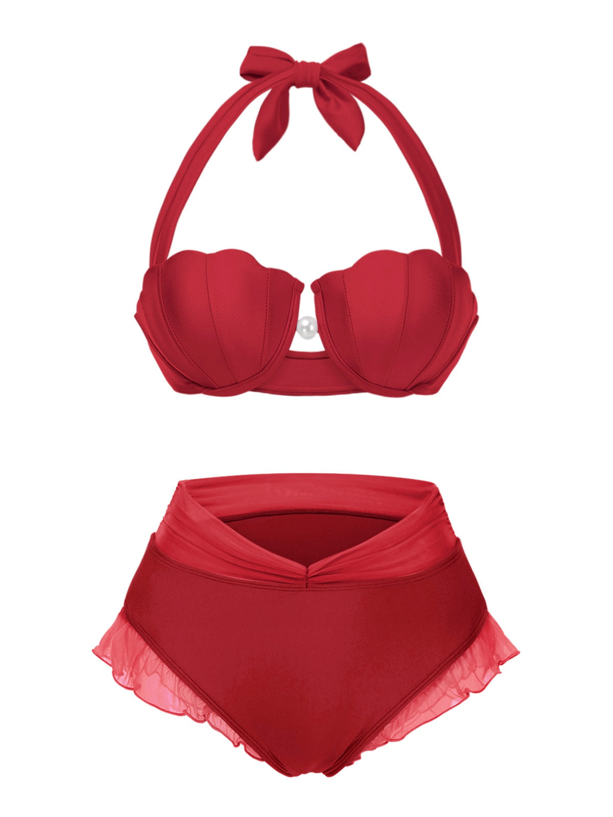 Lawendowy komplet bikini z muszlą syrenką z lat 70., halter