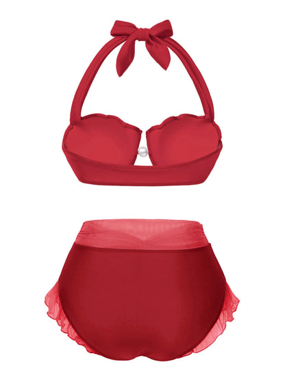 Lawendowy komplet bikini z muszlą syrenką z lat 70., halter