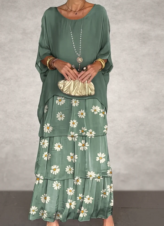 Karolina | Luźna sukienka maxi z okrągłym dekoltem