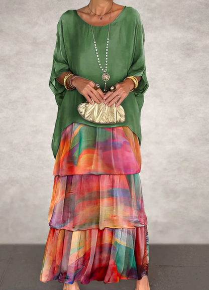 Karolina | Luźna sukienka maxi z okrągłym dekoltem