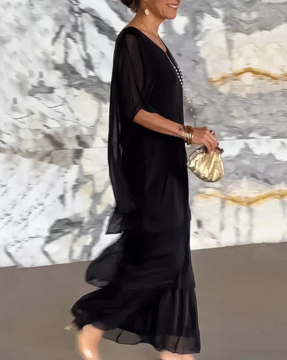 Karolina | Luźna sukienka maxi z okrągłym dekoltem