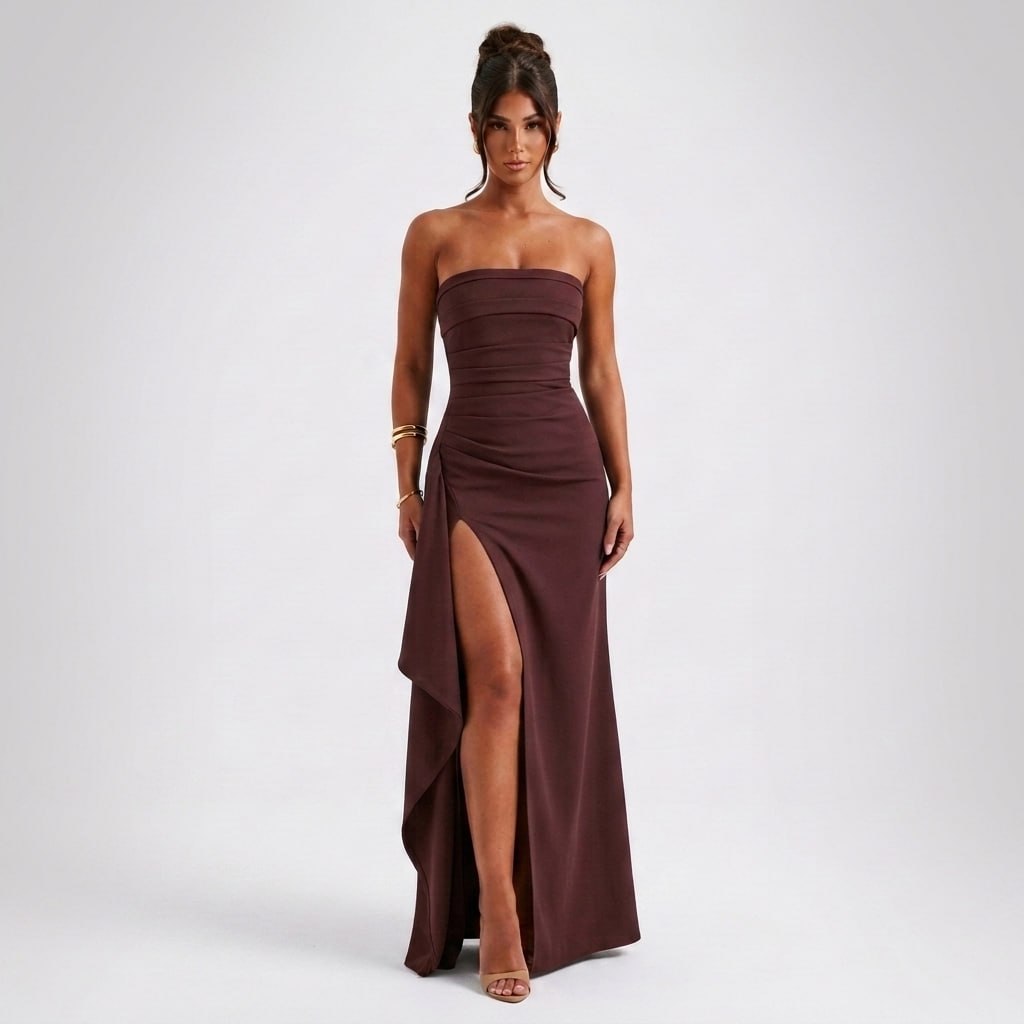 Agata | Elegancka sukienka maxi bez ramiączek z rozcięciem