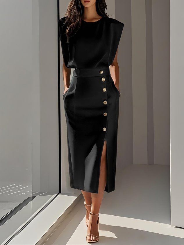 Antonina | Elegancka sukienka midi z rozcięciem