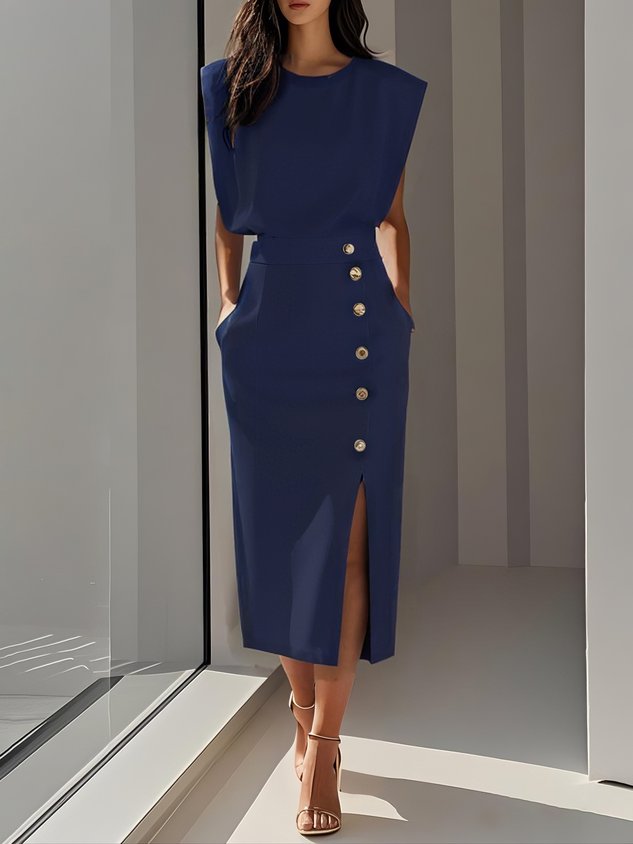 Antonina | Elegancka sukienka midi z rozcięciem