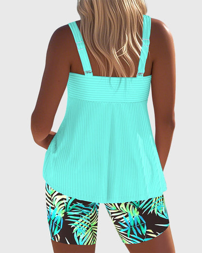 Striped Tankini Top with Printed Beach Shorts