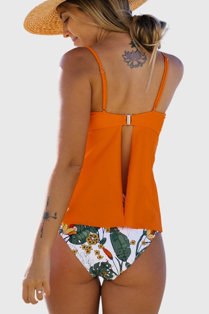 Twist Front Floral Print Cute Tankini Set