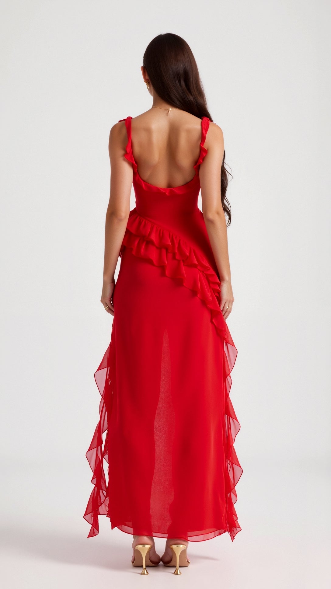 Daria | Elegancka sukienka maxi z falbankami i rozcięciem