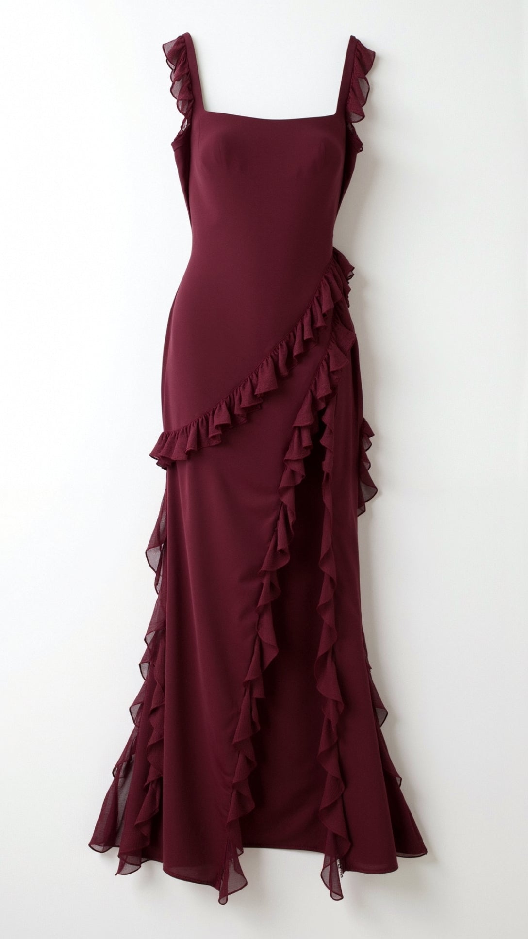 Daria | Elegancka sukienka maxi z falbankami i rozcięciem