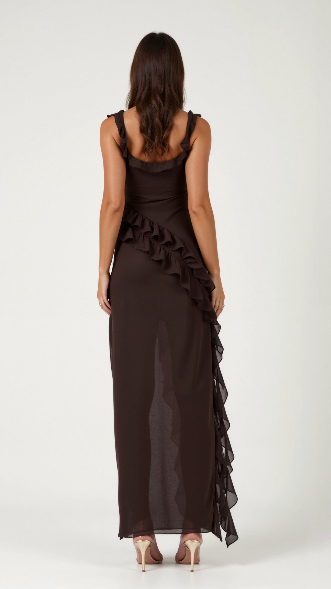 Daria | Elegancka sukienka maxi z falbankami i rozcięciem