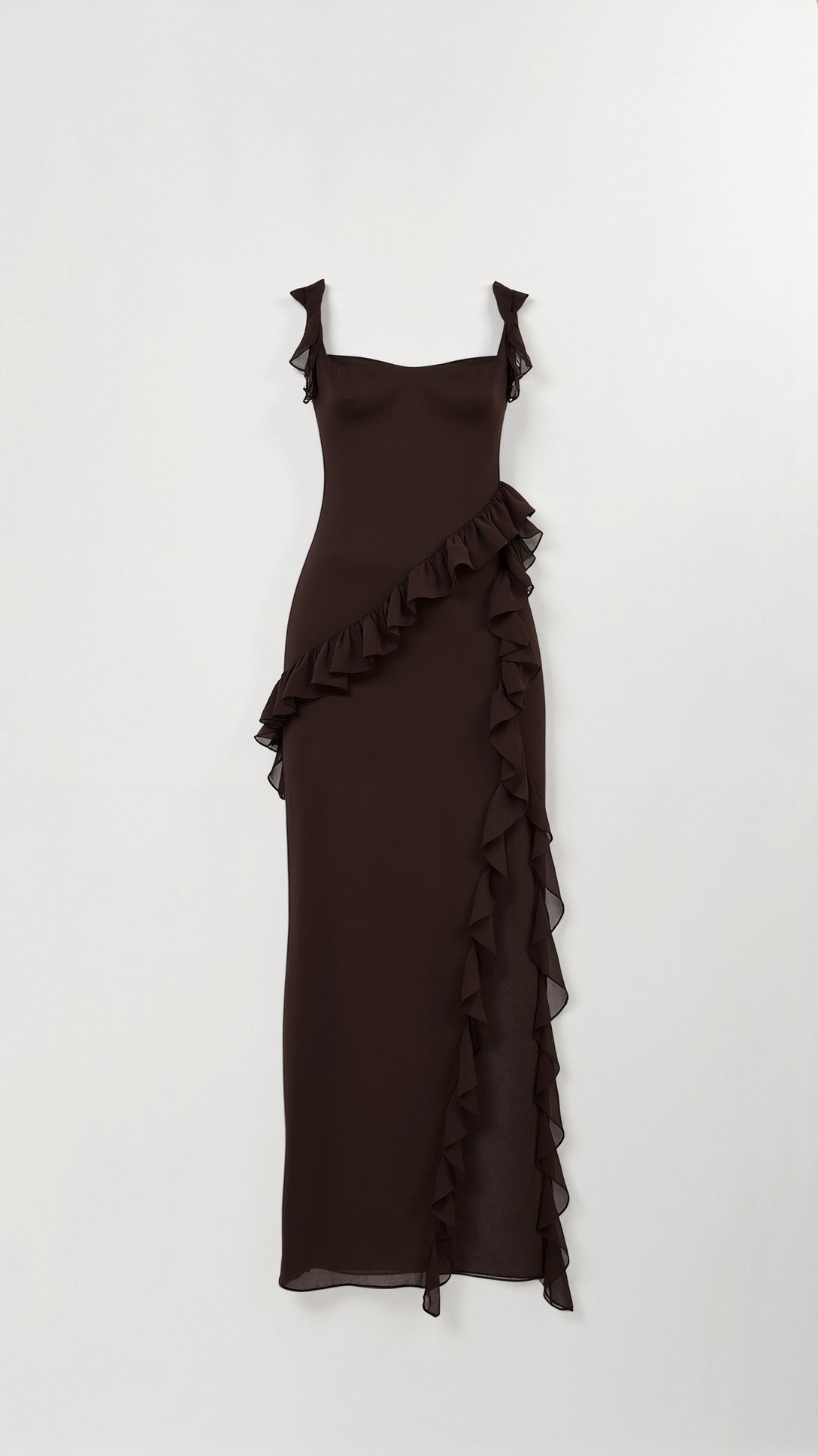 Daria | Elegancka sukienka maxi z falbankami i rozcięciem