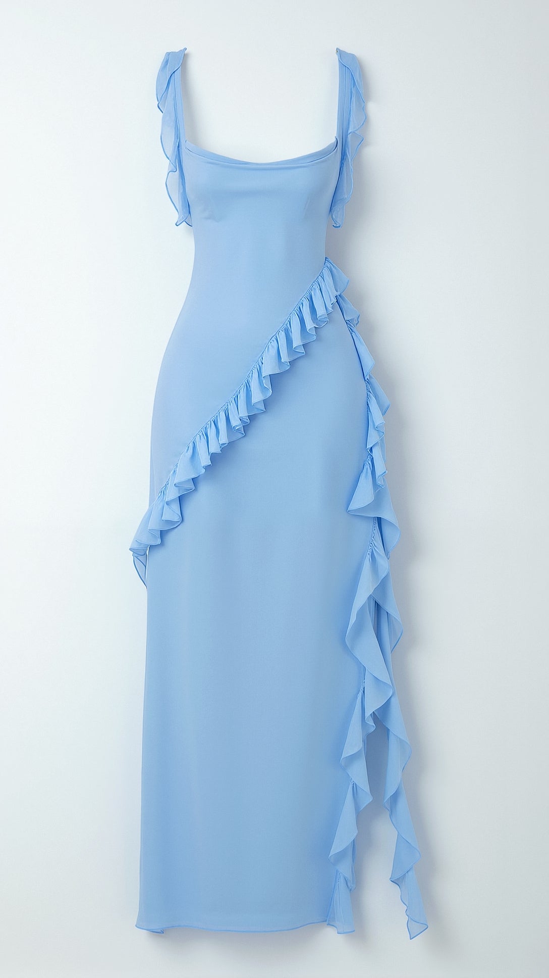 Daria | Elegancka sukienka maxi z falbankami i rozcięciem