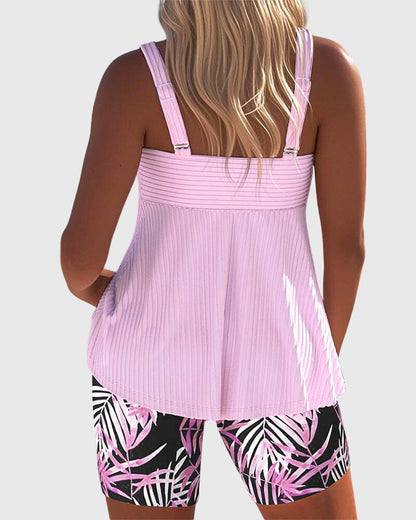 Striped Tankini Top with Printed Beach Shorts