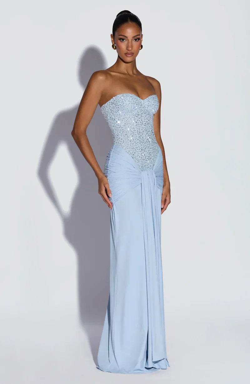 Gabriela | Elegancka sukienka maxi z gorsetem zdobionym koralikami