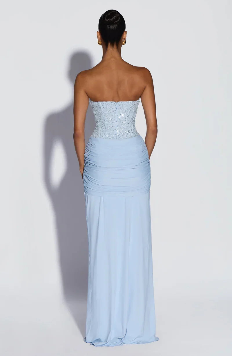 Gabriela | Elegancka sukienka maxi z gorsetem zdobionym koralikami