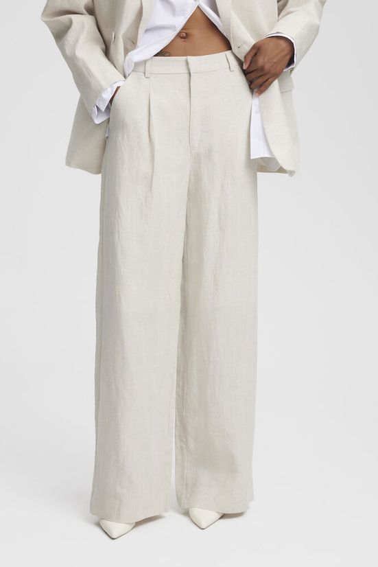 Lniane spodnie HW Gestuz LizaGZ Tammy Light Sand
