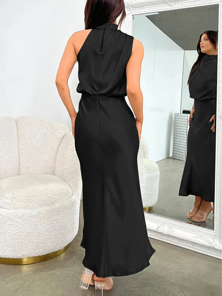 Julia | Elegancka sukienka damska midi z satynowym wykończeniem lekka i stylowa