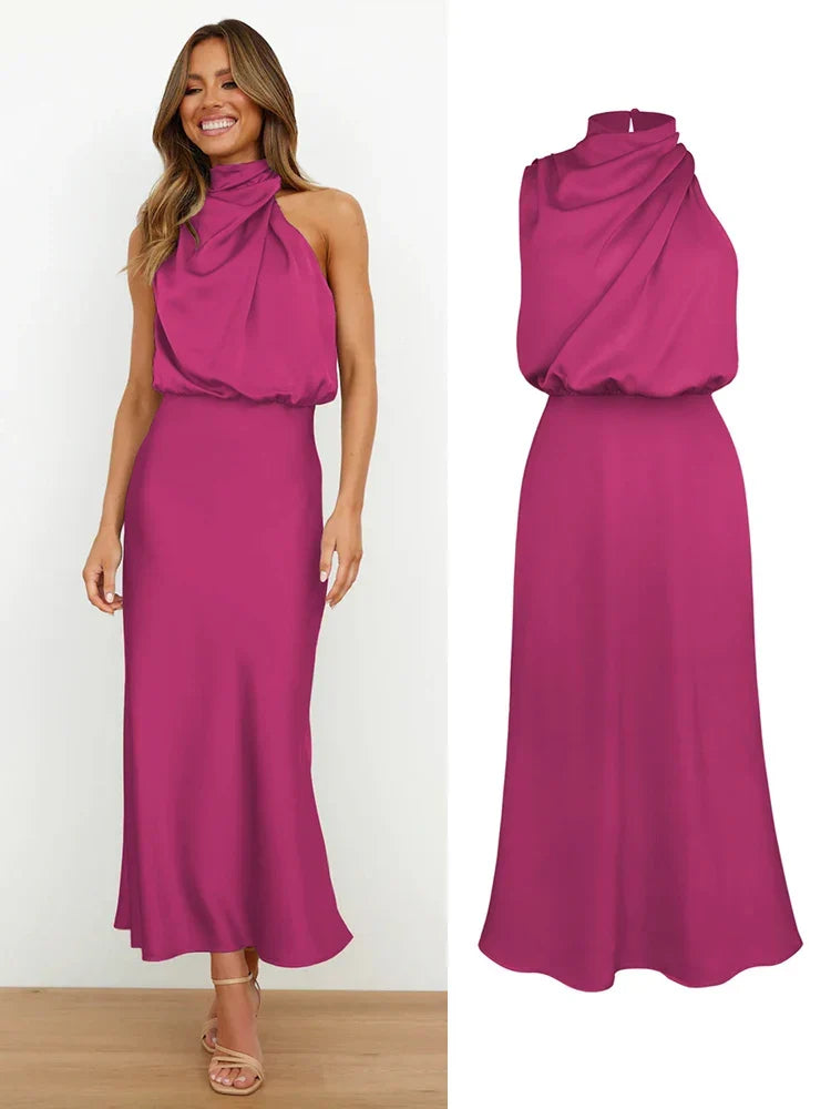 Julia | Elegancka sukienka damska midi z satynowym wykończeniem lekka i stylowa