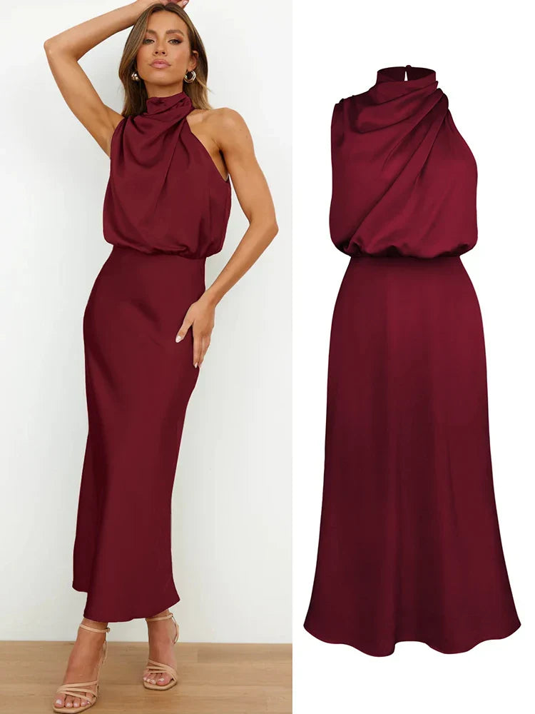 Julia | Elegancka sukienka damska midi z satynowym wykończeniem lekka i stylowa