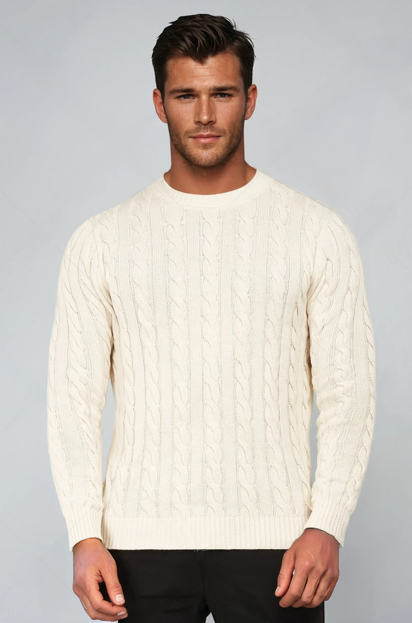 SWETER DZIANINY Z OKRĄGŁYM SZYJKIEM