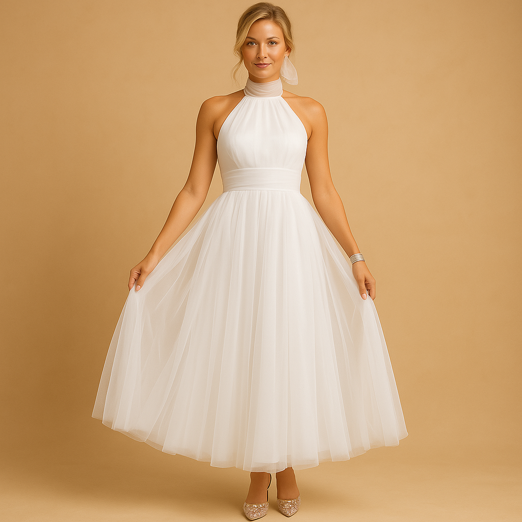 Malwina | Elegancka sukienka midi z halterowym dekoltem