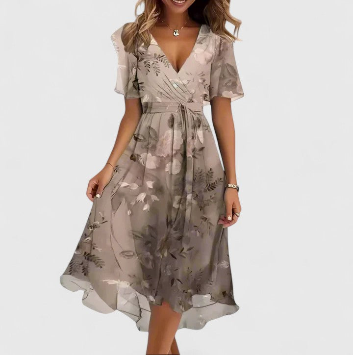 Sara | Elegancka sukienka midi z kwiatowym wzorem
