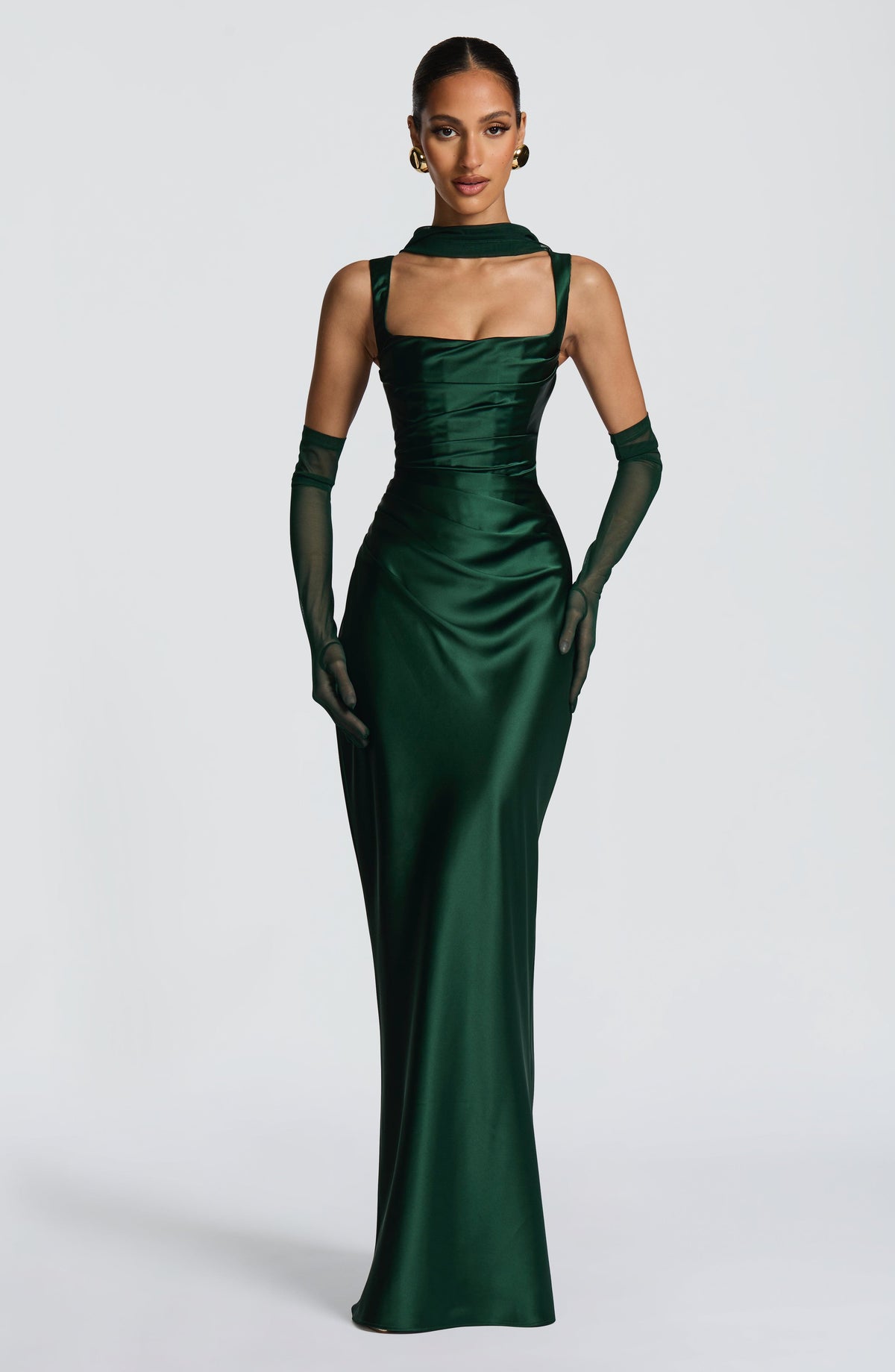 Weronika | Elegancka satynowa suknia maxi z kwadratowym dekoltem