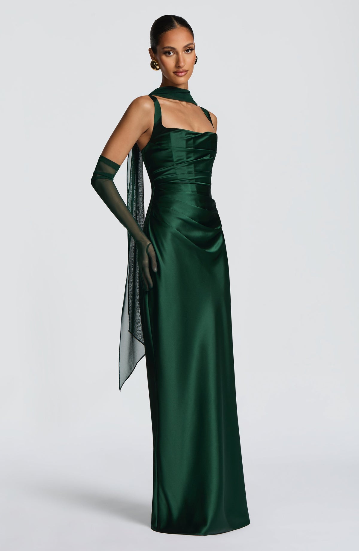 Weronika | Elegancka satynowa suknia maxi z kwadratowym dekoltem