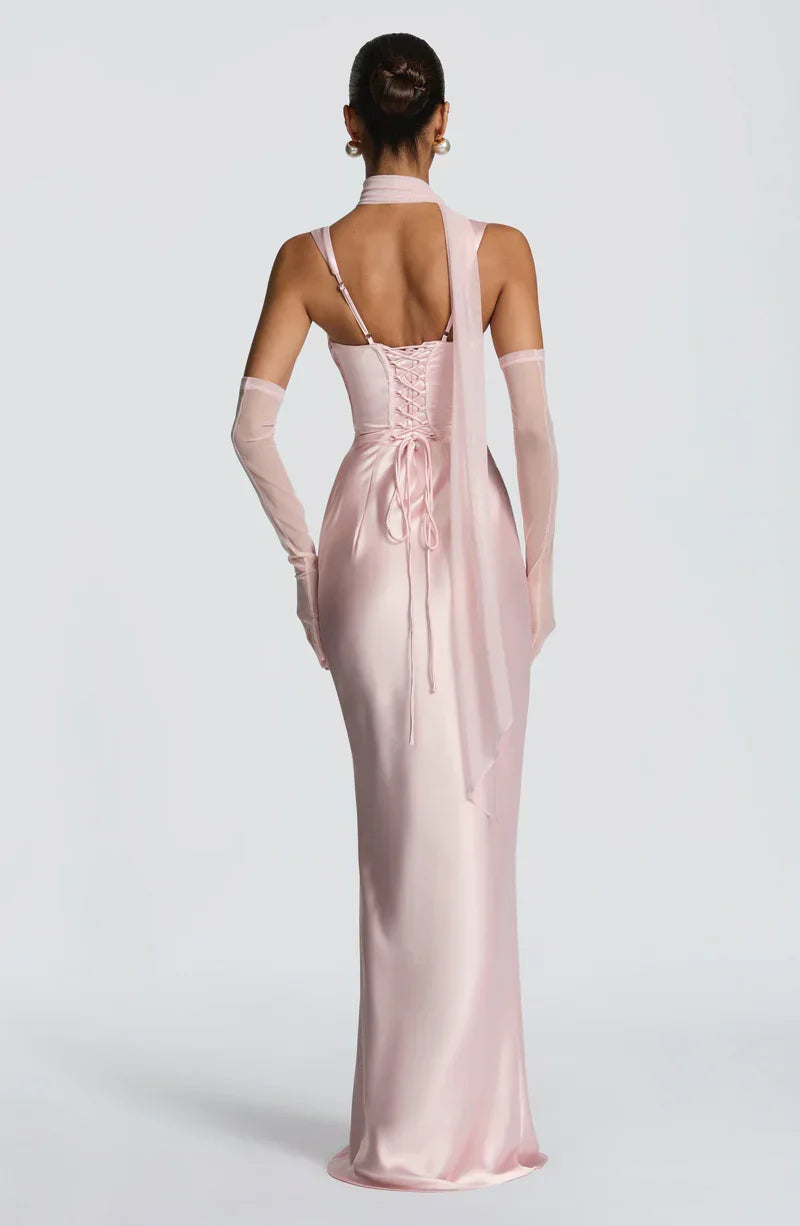 Weronika | Elegancka satynowa suknia maxi z kwadratowym dekoltem